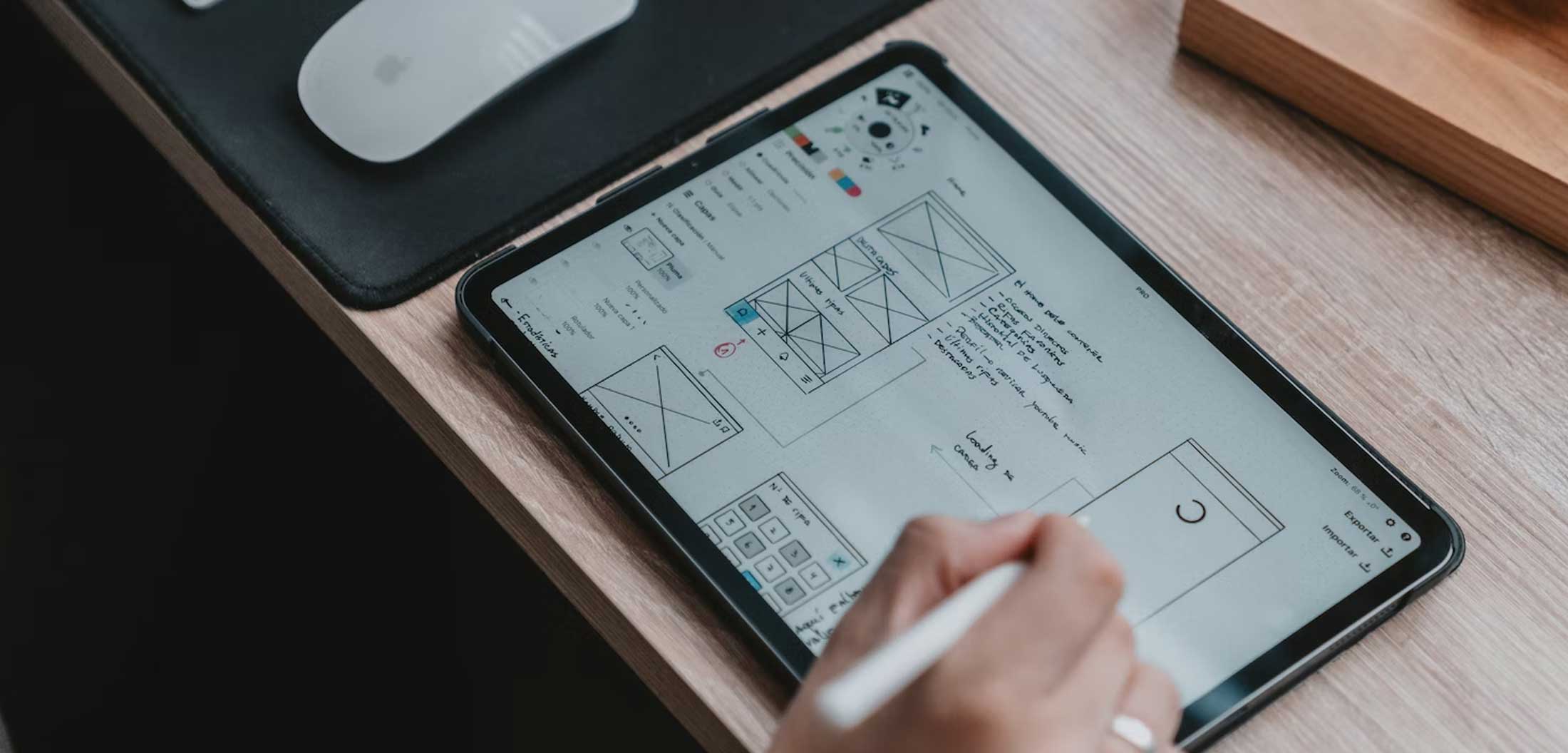 User working on creating mobile app wireframe